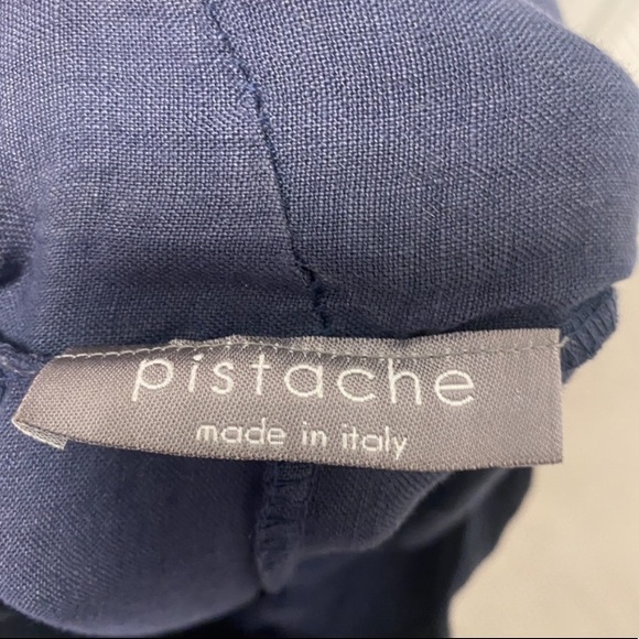 Pistache Navy Blue Linen Dress with Pockets - Picture 2 of 3